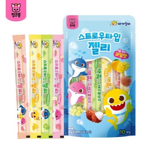 핑크퐁 스트로우타입 젤리 4가지 과일맛(리치/복숭아/샤인머스켓/망고)