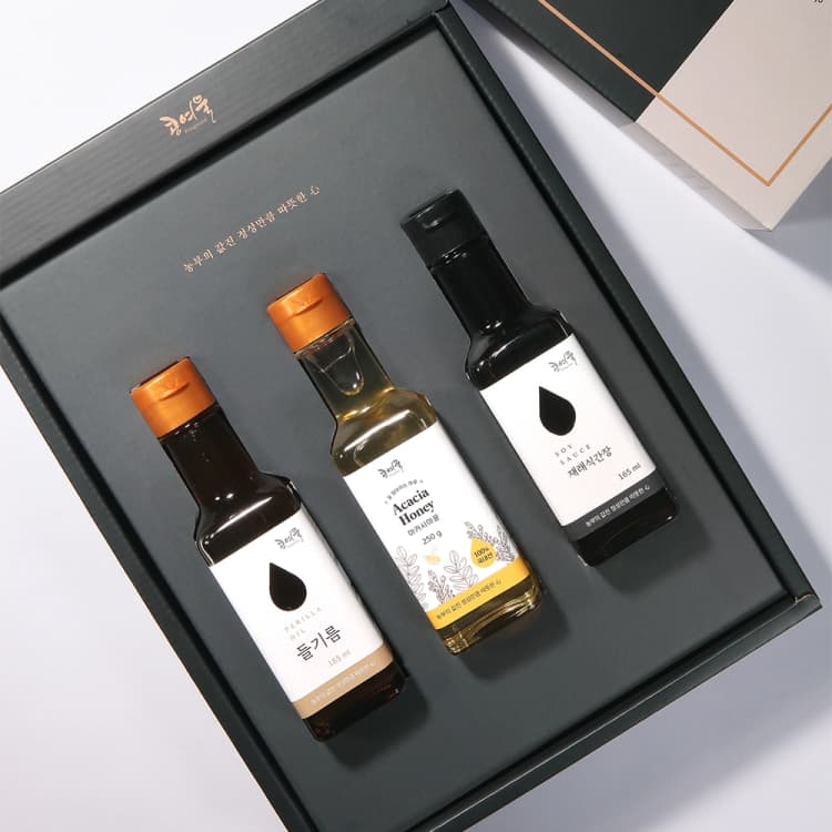 [콩여울] 고창예찬3호 들기름165ml+아카시아꿀250g+재래식간장165ml