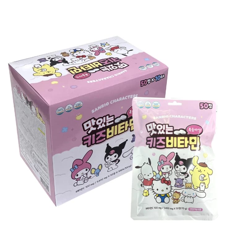 NEW 산리오 캐릭터즈 맛있는 키즈비타민(복숭아맛/건강기능식품) 세트